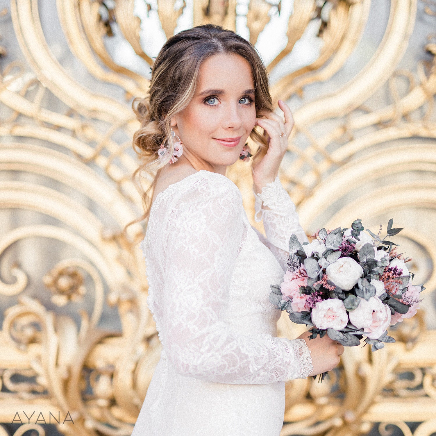 Unique Bridal Bouquet PARIS in Eternal Natural Peonies and Roses
