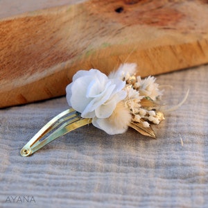 Hair clips ISABEL in white and gold preserved flowers for children and adults, Wedding or baptism and communion hair accessory. image 5