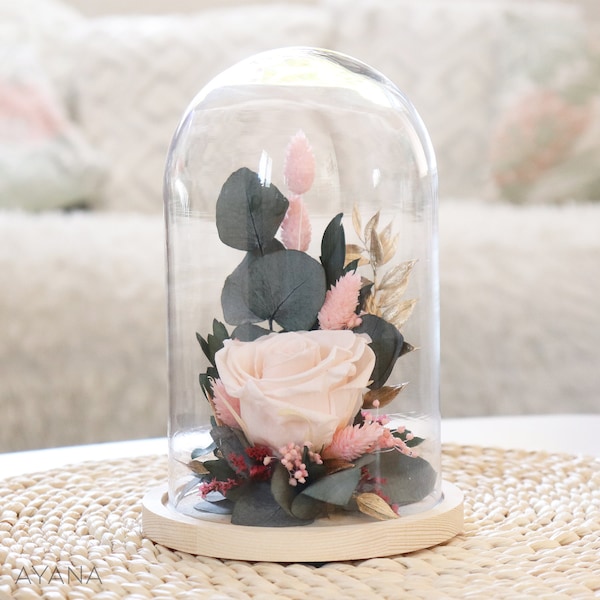 Decorative Glass bell FLEUR D'AURORE dried flowers, custom gift glass bell, dried flower trendy home decoration, dry flower arrangement