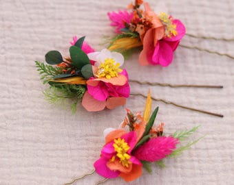 Dried flower hair pins BAYA tropical boho wedding hair accessories floral bridal pins bridesmaid hairpiece ceremony hairstyle