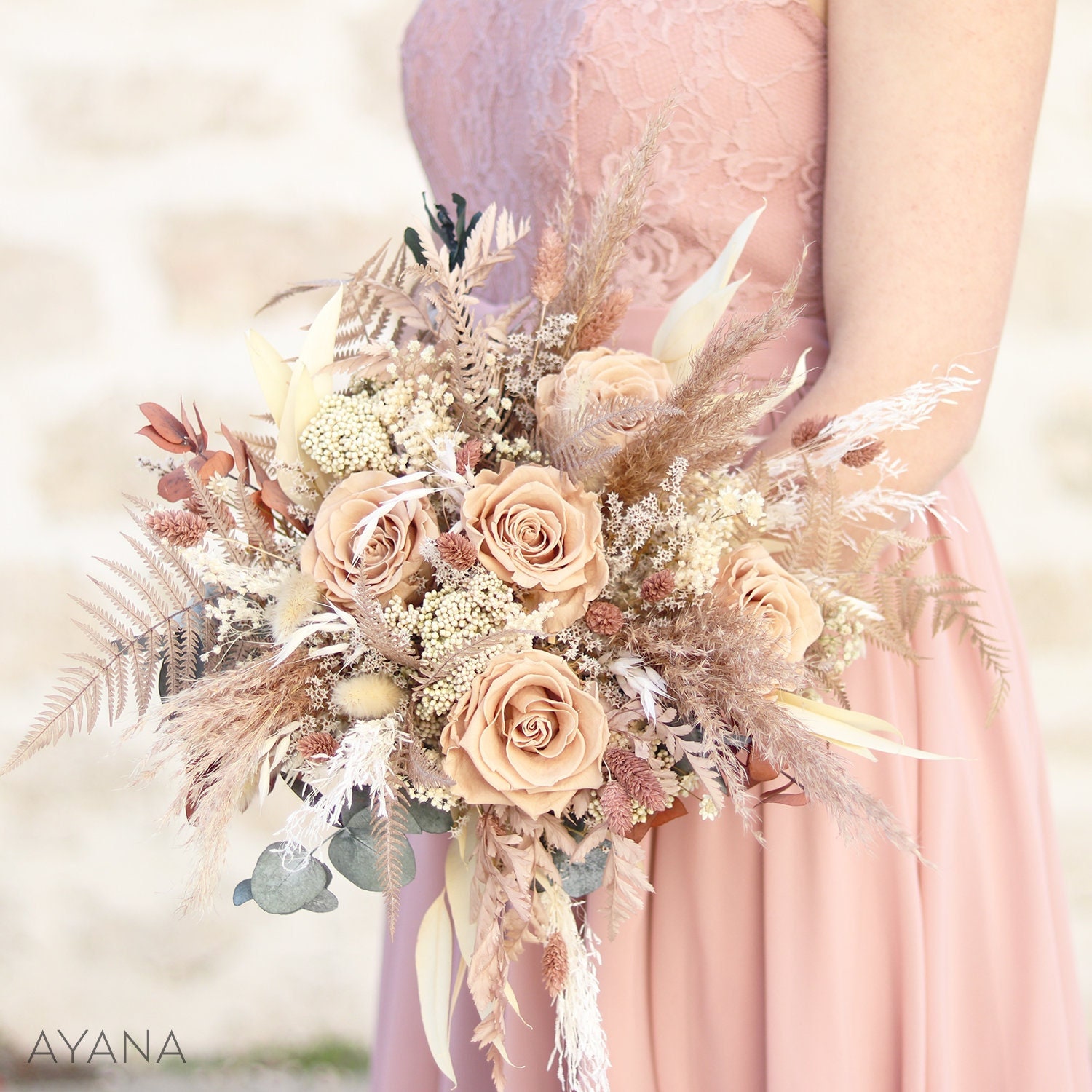 Set 4 Fiori Secchi In Vasetto Di Vetro – Bohemien, Beige, Con Tappo In Sughero, Per Davanzale E Tavoli