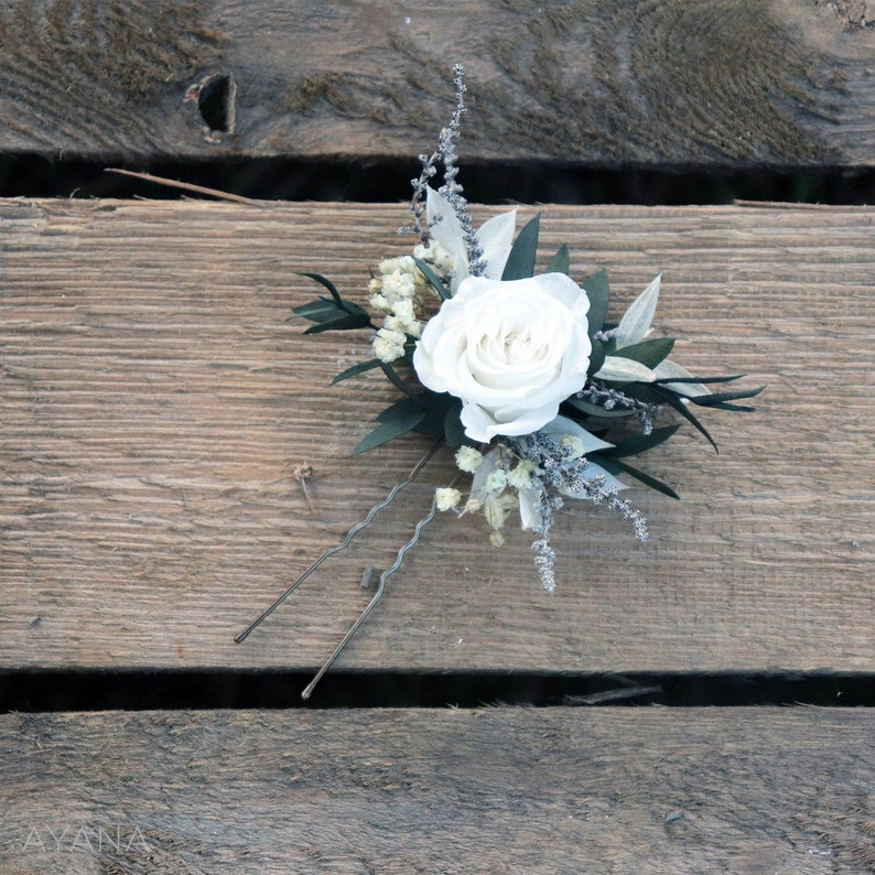 Epingle à cheveux CANDY, accessoire coiffure mariage fleur séchée et stabilisée, barrette cheveux rose et gypsophile demoiselle d'honneur image 2