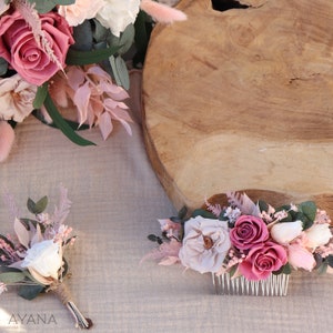 Hair comb ROSY dried and blush pink preserved flower boho wedding hairstyle, hair comb eternal roses blush pink 画像 9
