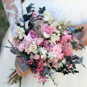 Bridal bouquet LAUSANNE, bouquet made of dried and preserved flowers, boho wedding bouquet, pink dry flowers bouquet