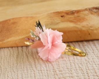 CHARLENE Hair Clip Clic Clac Kids and Adults Pale Pink and Gold Stabilized Flowers Bridesmaid Wedding Baptism Accessory