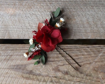 Hairpin FAUVE, burgundy preserved hydrangea hair stick, hair accessory in natural flower, Christmas gift