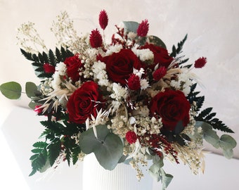 Bouquet VERONE roses éternelles rouges cadeau éco-responsable fleurs durables, cadeau original livraison bouquet roses rouges