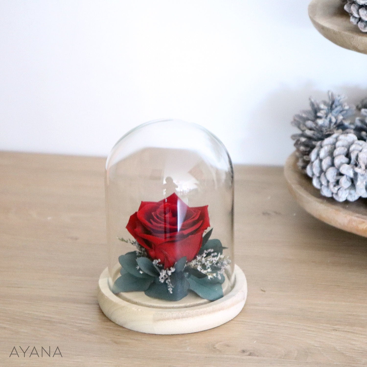 Cloche Jour de Fete Cadeau Éco Responsable Bouquet Fleur Stabilisée, Décoration d'intérieur, Cloche 