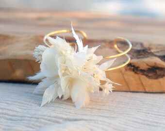 Bracelet OLWEN white dried and preserved flower accessory for bride or bridesmaid Natural flower wedding jewel Original gift witness request
