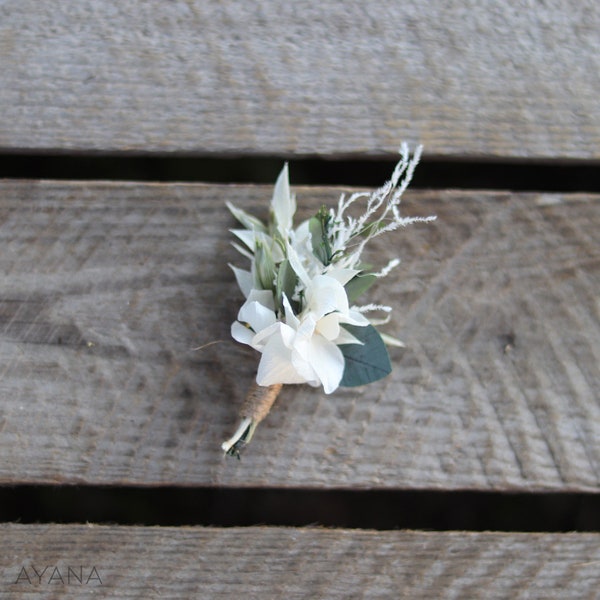 Boutonnière mariage bohème GENTILLESSE, accessoire mariage homme fleurs séchées et stabilisées, broche naturelle pour marié, cadeau témoins