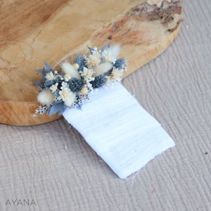 Buttonhole ODYSSEE for suit pocket with dusty blue dried and preserved flowers, dusty blue groom suit accessory  for summer wedding