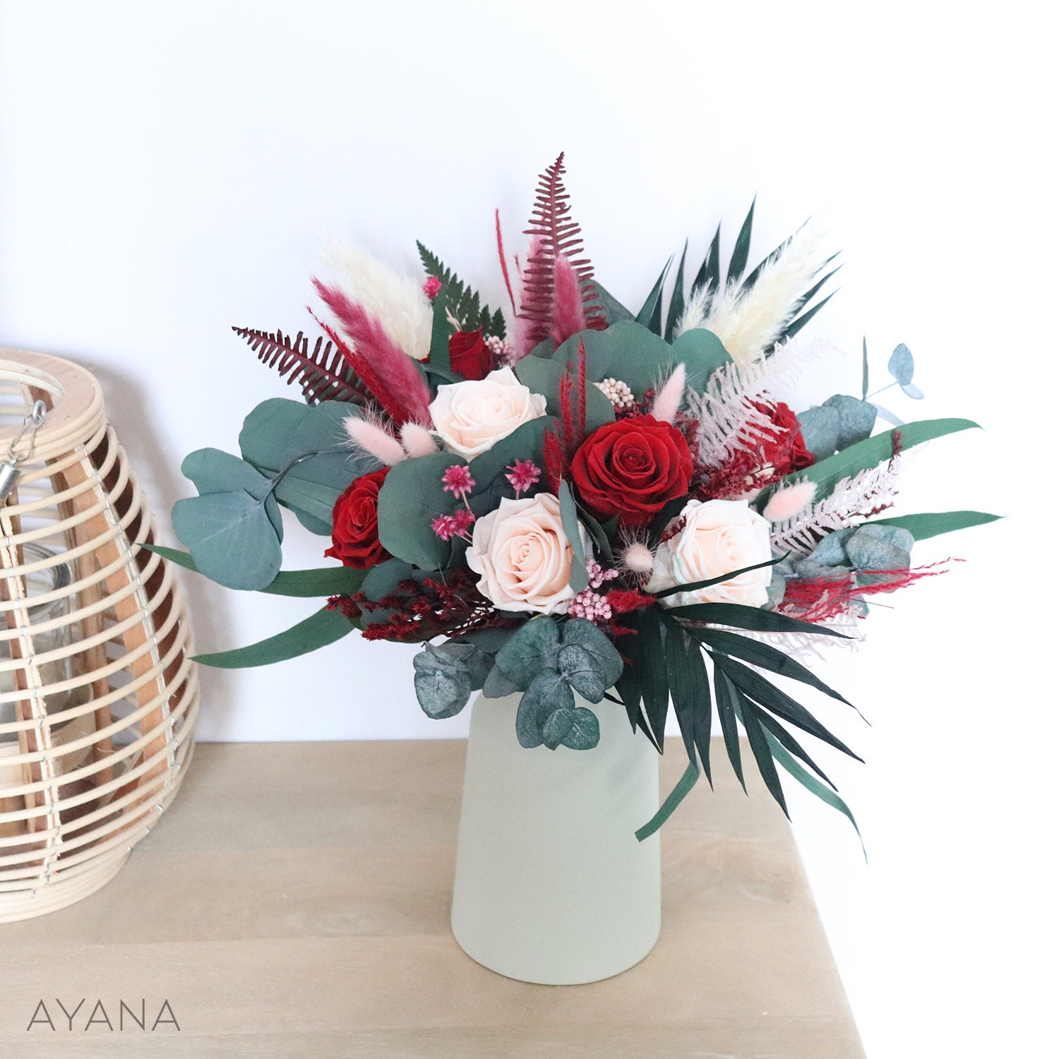 Bouquet Venise Roses Éternelles Rouges et Roses, Livraison Domicile Bouquet de Arrangement Fleur Séc