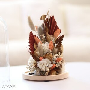 COACHELLA VALLEY decoratieve stolp met gedroogde bloemen in terracotta en goud, eeuwige bloem onder glazen stolp, herfst interieurdecoratie afbeelding 3