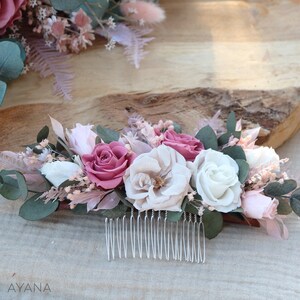 Hair comb ROSY dried and blush pink preserved flower boho wedding hairstyle, hair comb eternal roses blush pink 1 grand peigne L