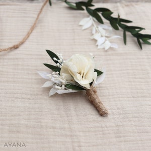 Buttonhole MERITE boho wedding preserved flower accessory, flower brooch for groom, witness and groomsmen gift, dried and preserve flower