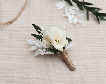 Boutonnière MERITE accessoire fleur stabilisée mariage bohème, broche fleur pour marié , cadeau fleurs témoins et garçons d'honneur