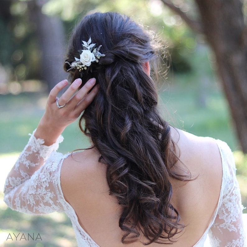 Epingle à cheveux CANDY, accessoire coiffure mariage fleur séchée et stabilisée, barrette cheveux rose et gypsophile demoiselle d'honneur image 1