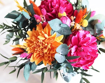 Paper flower bouquet with dried flowers PRISME – colorful modern everlasting bouquet, preserved eucalyptus, home decor
