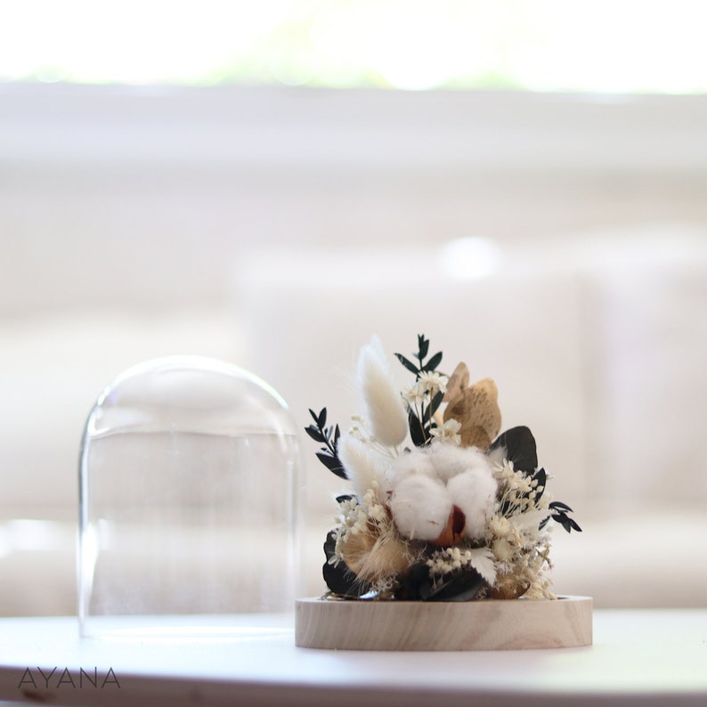 Deco Glass bell MISSISSIPPI ROAD TRIP cotton flower arrangement dried and preserved flowers, unique gift cotton wedding anniversary image 5