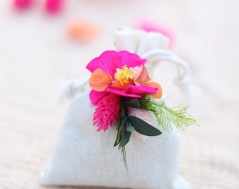 BAHIA Lavender Sachet with Dried Flowers – Boho Wedding Favor, Decorative Lavender Bag with Fuchsia Orange Flowers, Guest Gift