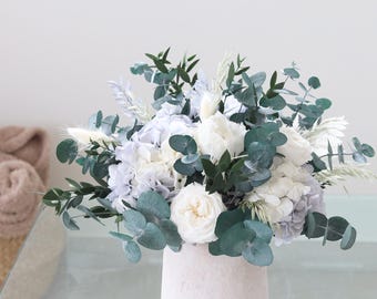 ANNECY Bouquet – Pastel Blue & White Preserved Flowers, Eucalyptus, Boho Wedding Decor, Table Centerpiece, Eternal Bouquet