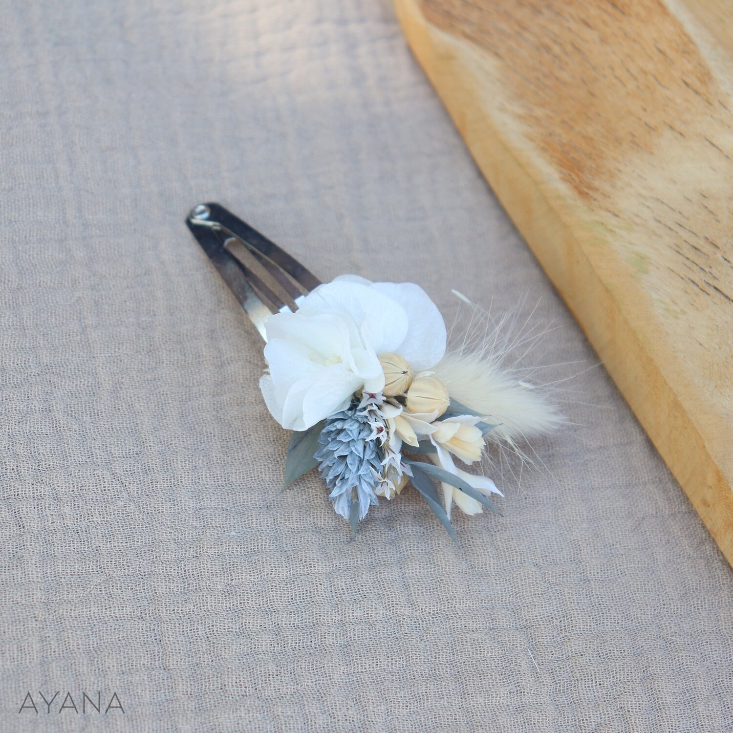 Gray and silver floral hair clip Handmade NWOT Handmade Floral Original Knot Button Hair Clip (Blue, Gray  main image 4