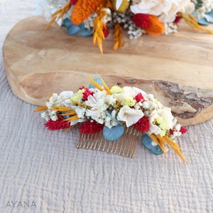 MELISSA dried and preserved flower comb for boho summer wedding hairstyle, wedding hair accessory with colorful country flowers
