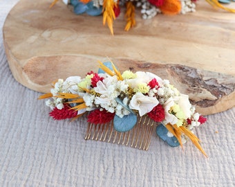 MELISSA peine flor seca y estabilizada para peinado de boda boho de verano, coloridas flores de campo accesorios para el cabello de boda