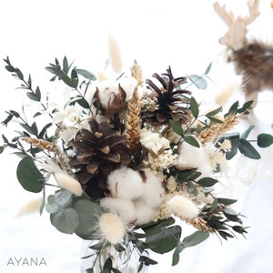 White and gold COLMAR bouquet, dried and preserved flower party table decoration bouquet, white and gold Boho chic table decoration