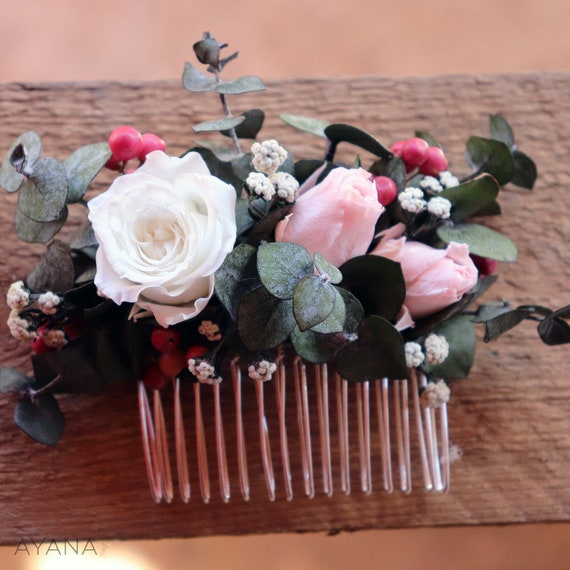 EDIT Romantic pastel wreath with roses and paeony floral half crown for a boho bride wedding bridal floral comb bohemian style