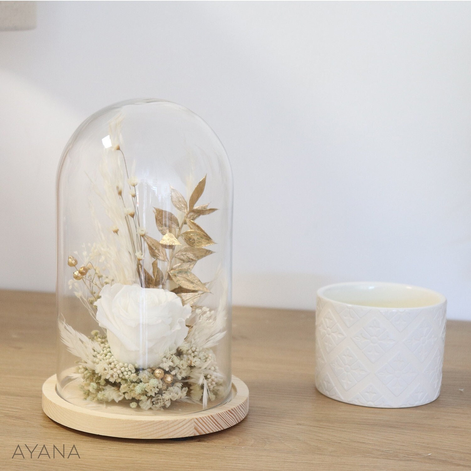 Preserved white rose bell JARDIN DE LUNE, eco responsible gift 