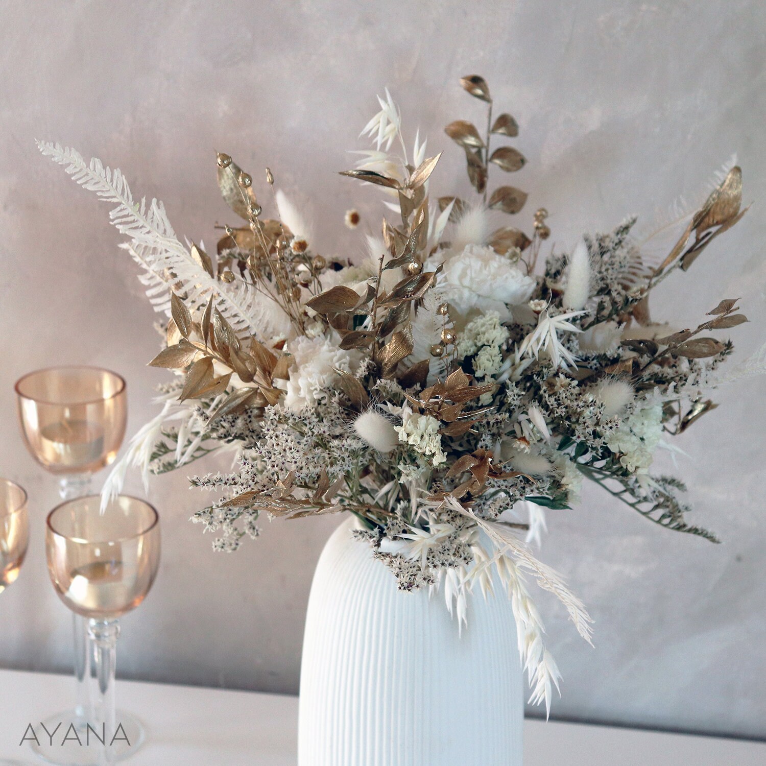 Bouquet Salzbourg, Arrangement en Fleurs Naturelles Séchées et Stabilisées , Cadeau Personnalisé Fêt