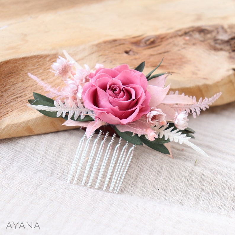 Hair comb ROSY dried and blush pink preserved flower boho wedding hairstyle, hair comb eternal roses blush pink 1 petit peigne S