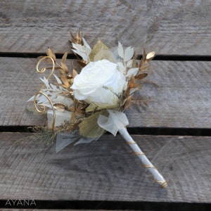 Portafedi per bouquet CELESTE, portafedi boho chic con fiori conservati, portafedi bianco e oro