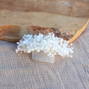 Pettine per capelli da sposa LUCIE, accessorio per capelli boho in fiori naturali conservati, pettine in gypsophila stabilizzato per matrimonio Boho peigne M blanc