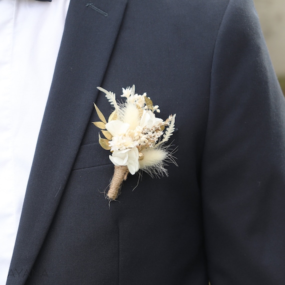 Boutonnière CHIC broche costume de marié fleurs séchées et