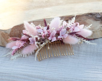 ELEANOR kämmt getrocknete und stabilisierte Blumen in Pastellrosa und Terrakotta für die Boho-Hochzeitsfrisur, Hochzeitsfrisur-Accessoire in Pastelltönen