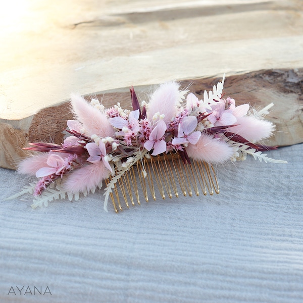 Hair combs ELEANOR dried and preserved flower pastel pink and terracotta for boho wedding hairstyle, accessory pastel tone wedding hairstyle