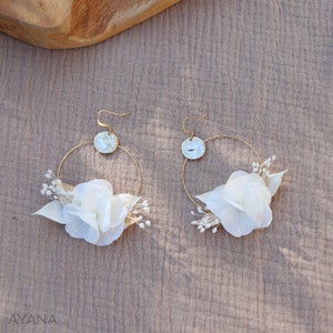 Earrings GWENAELLE, natural hydrangea jewel, boho wedding earrings, original woman gift