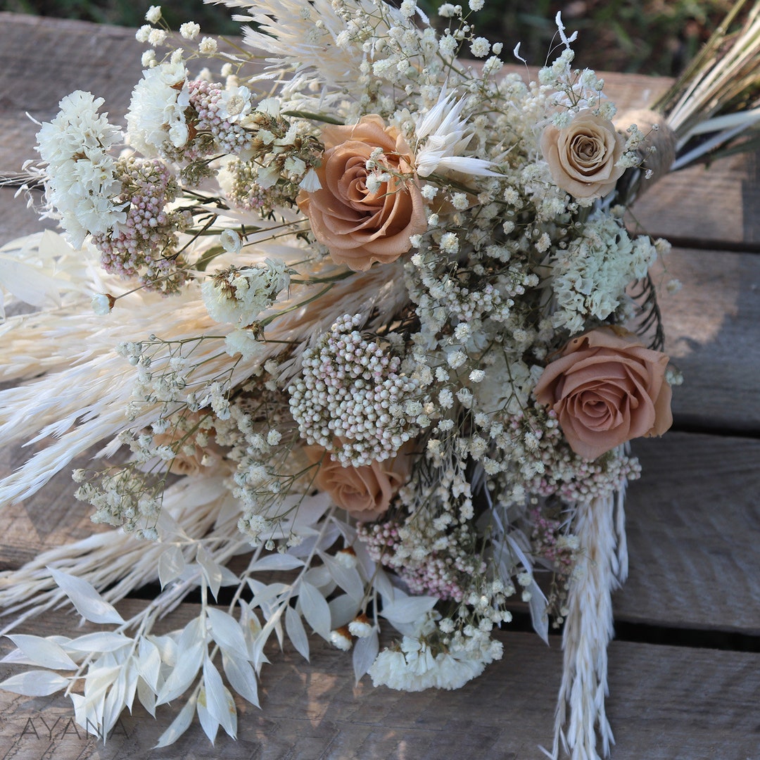 Dusty Blue Bouquet OSLO With Dried and Preserved Flowers, Boho