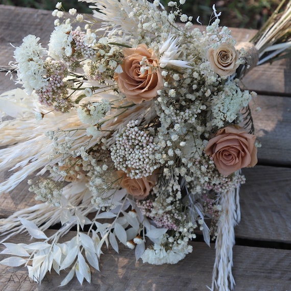 White dried statice,White dried flowers bouquet, White dried bouquet, Dried  rustic flower, Dried home flower, Rustic dried flowers bouquet