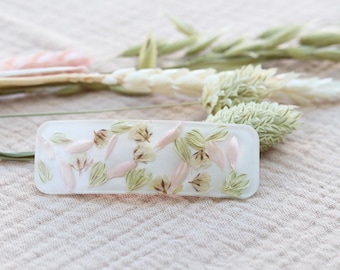 ALEXIA dried flower resin hair clip – phalaris gypsophila wheat white pastel pink – boho wedding hair accessory