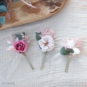 Hair comb ROSY dried and blush pink preserved flower boho wedding hairstyle, hair comb eternal roses blush pink 3 épingles différent