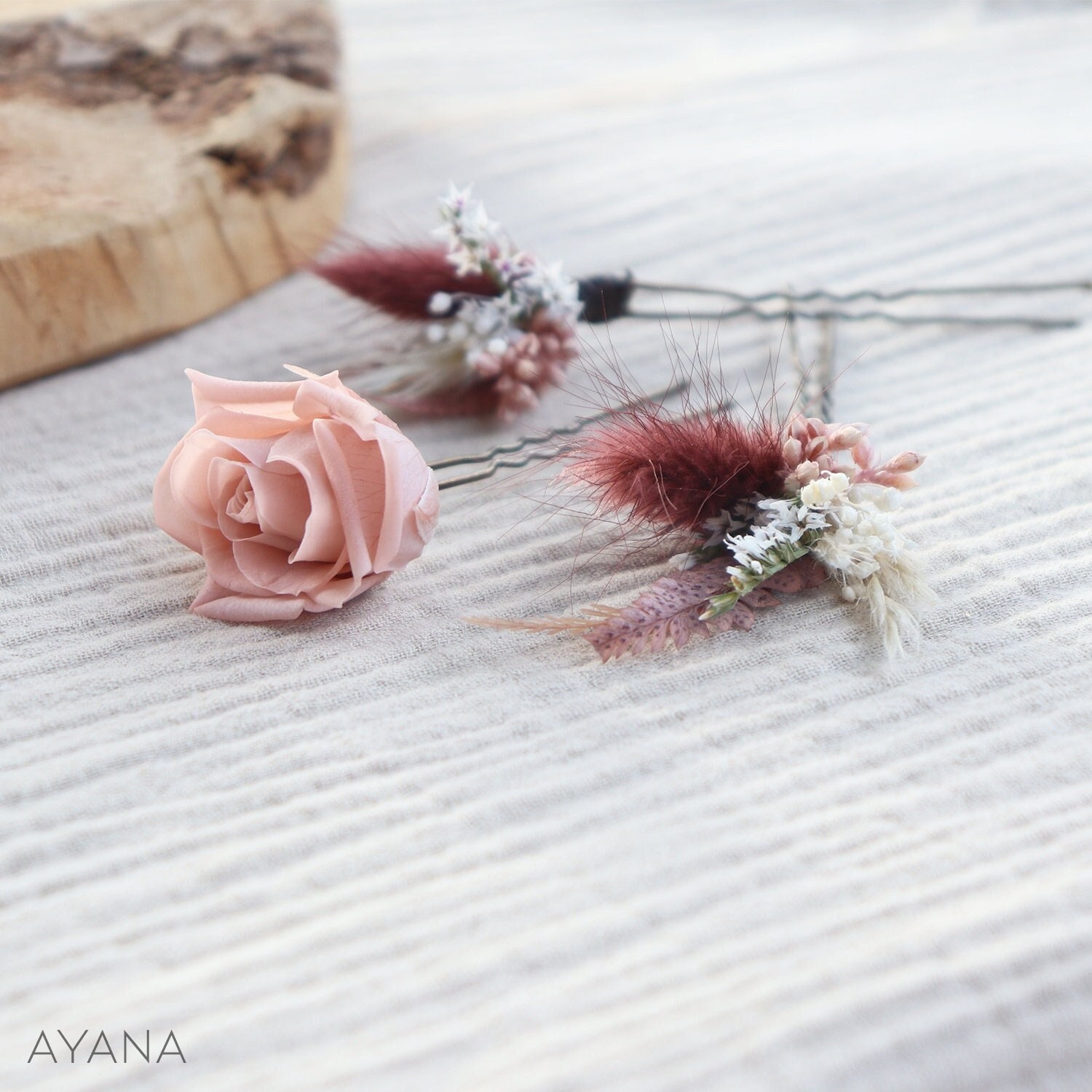 4 Forcine Per Capelli A Forma Di Rosa - Rosso Vinaccia - Accessorio Da Sposa E Per Feste