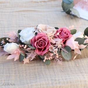 Peigne long ROSY fleurs naturelles séchées et stabilisées rose blush accessoire arrière tête coiffure fleuri mariage bohème chic image 3