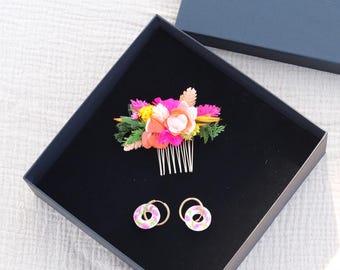 Bridesmaid Gift Box BAYA Collection – Dried Flower & Resin Wedding Witness Accessories, Matching Bridal Hair, Bracelet and Earrings Set