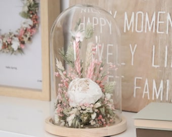 Natural preserve peony under a glass dome PRINTEMPS DES POETES  an eco-responsible decoration gift, Dried flower composition