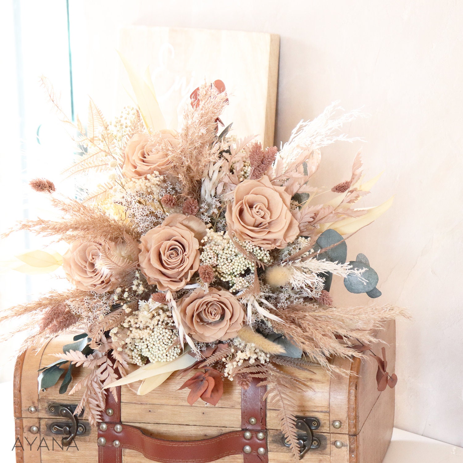Bouquet VANCOUVER fiori secchi e stabilizzati colore terracotta ocra  consegna a domicilio bouquet fiori eterni, bouquet sposa autunnale -   Italia