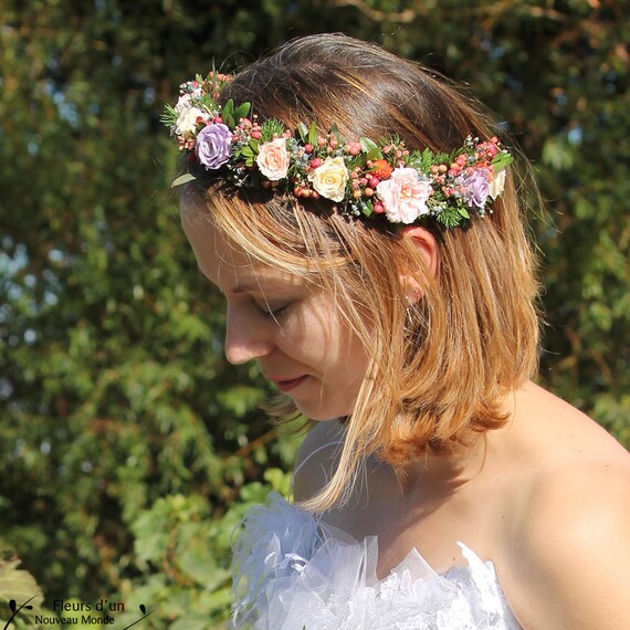 Wedding Flower Crown Bridal Hairstyle Preserved Flowers Boho Flower Wearth Pastel Color Circlet Bridesmaid Crown Romantic Headband