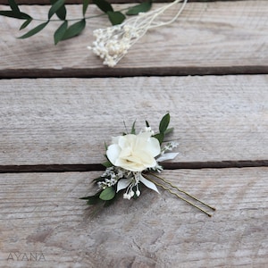 Epingle à cheveux MERRYL, pic à cheveux hortensia et eucalyptus stabilisés, accessoire coiffure fleur éternelle, barrette fleur préservée image 2